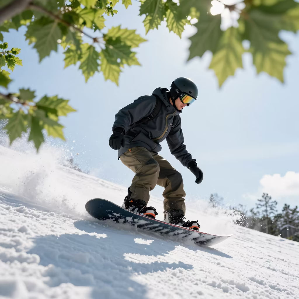 Snowboarder Edge Crusted with Ice on Sapporo Hillside in on a hillside near Sapporo