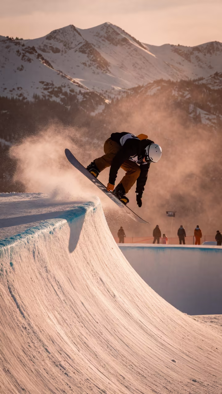Snowboarder Lands Backside Seven-Twenty in Vienna Halfpipe in on a mountain path near Vienna