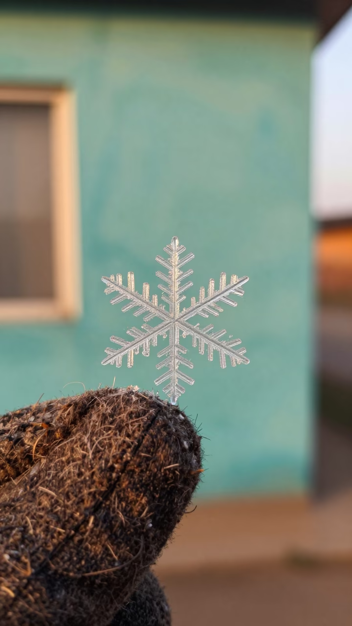 Snowflake Crystal on Turquoise Mitten in Juba in against weathered turquoise paint in Juba