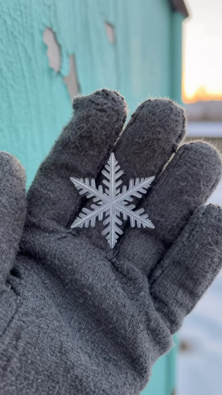 Snowflake Crystal on Wool Glove Near Malmö in against weathered turquoise paint near Malmo