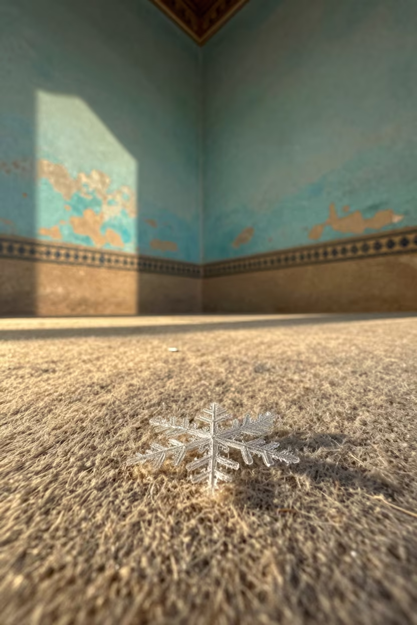 Snowflake on Wool Against Turquoise Wall in against weathered turquoise paint in Bukhara