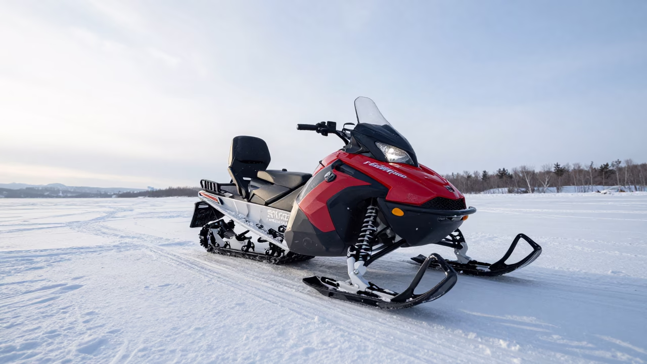 Snowmobile on Frozen River Near Sapporo in near Sapporo