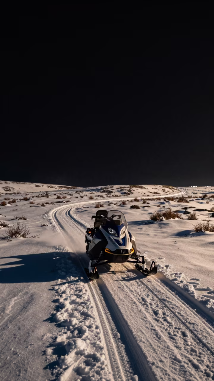Snowmobile Moon Switchback Arctic Summer in along a switchback approach in Iceland