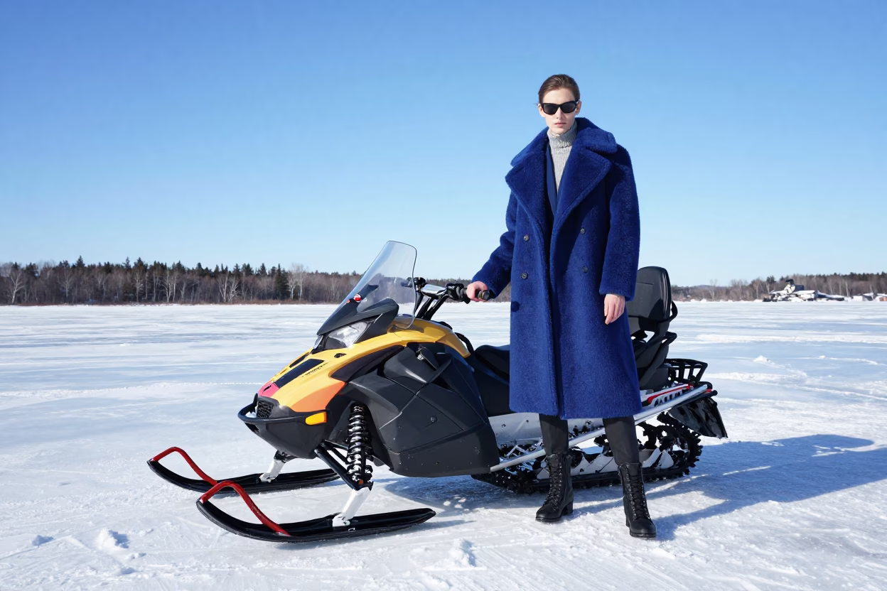Snowmobile Scene in Quebec City at The Flat Glare Of Noon Light in in Quebec City, Quebec, Canada