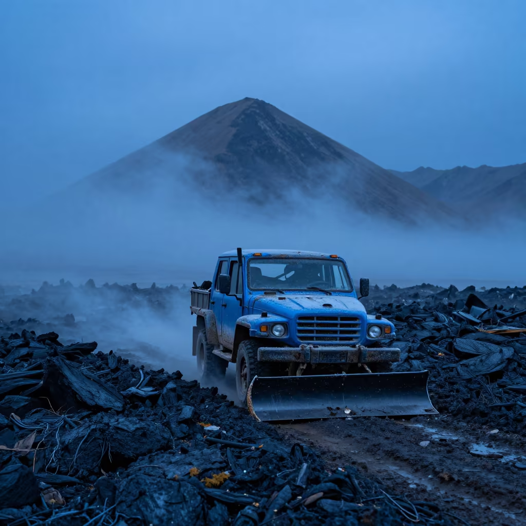 Snowplow on Black Lava Field Lhasa in near Lhasa