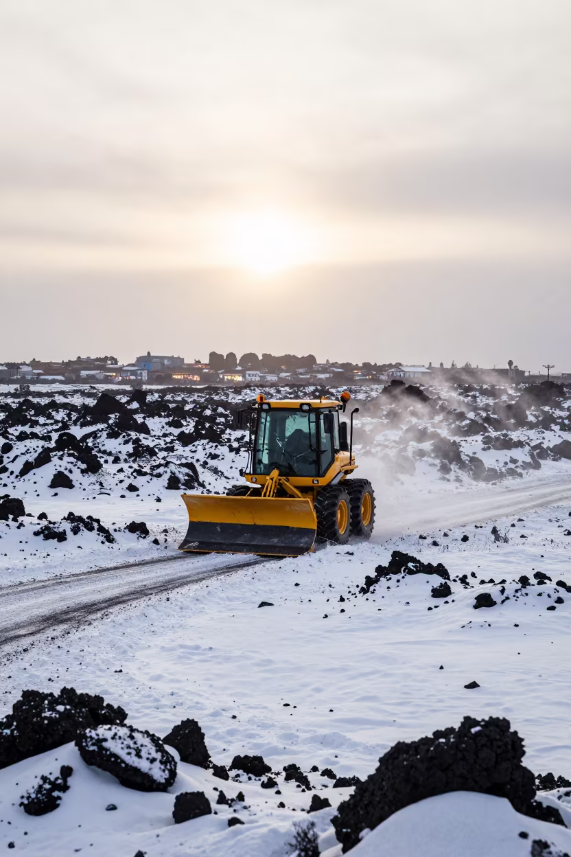 Snowplow on Black Lava Field Near Quito in along a switchback approach near Quito