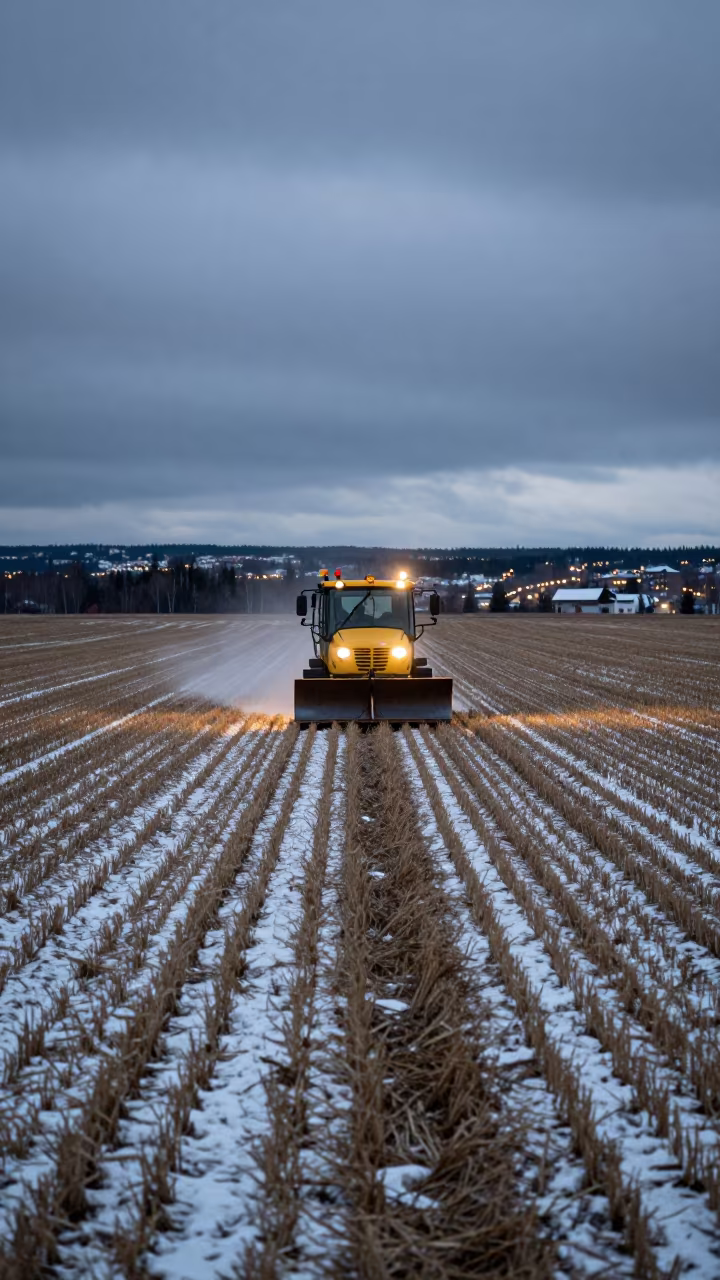 Snowplow Crosses Wheat Fields Kiruna in near Kiruna