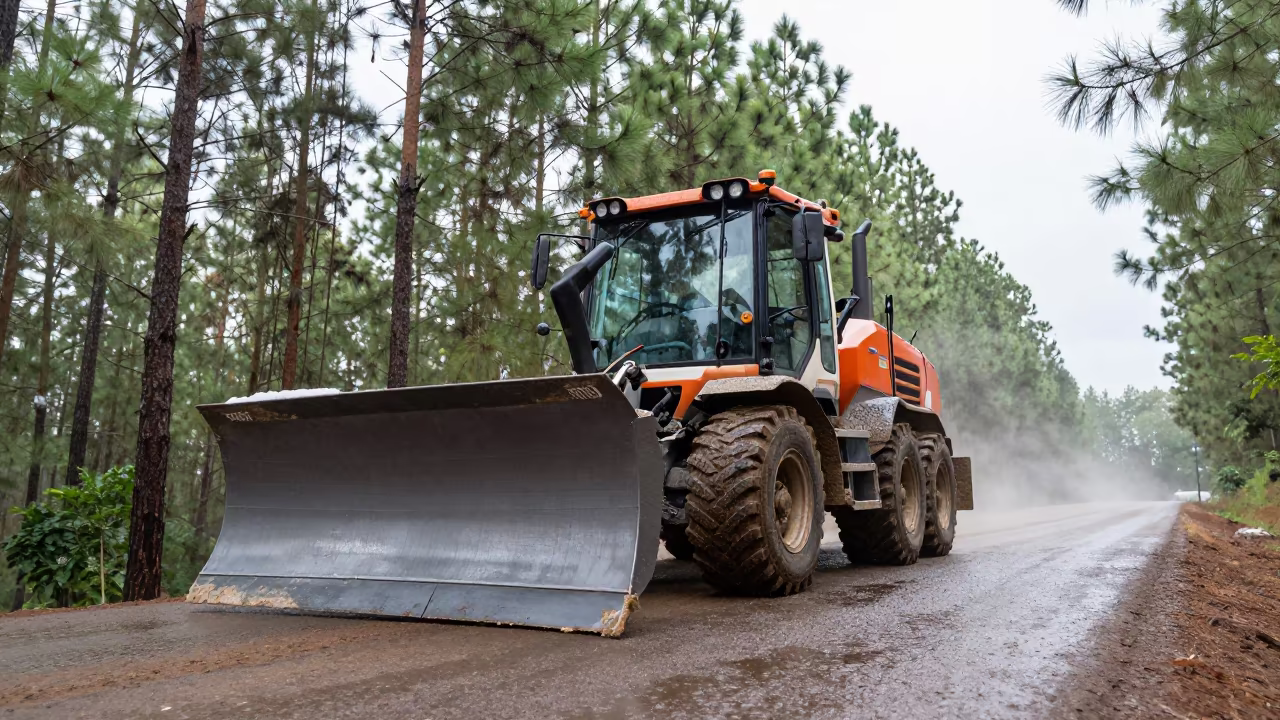 Snowplow on Djibouti Switchback Pine Forest in along a switchback approach in Djibouti