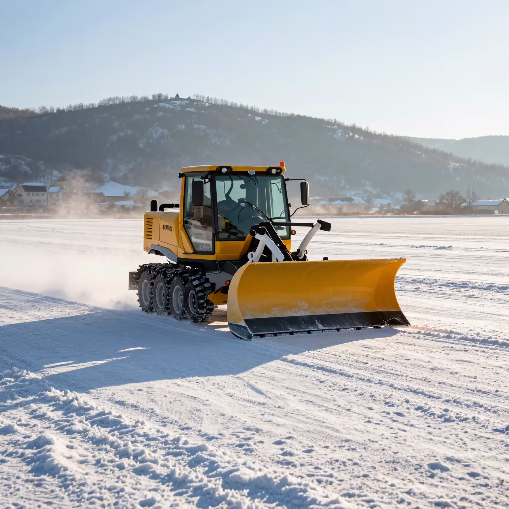 Snowplow on Salt Flats in Winter Light in near Trier