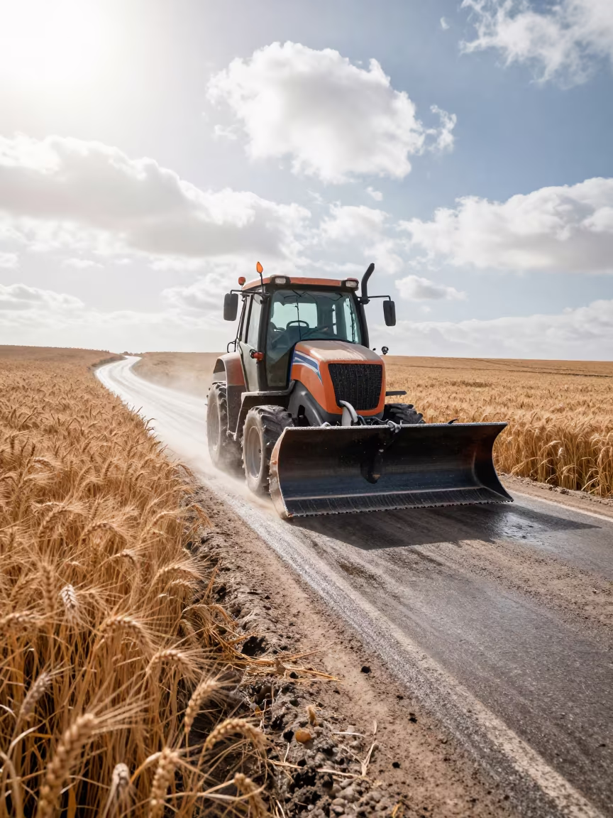 Snowplow on Wheat Switchback Near Giza Noon in along a switchback approach near Giza