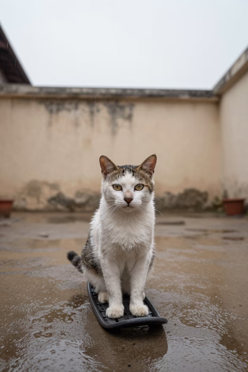 Snowshoe Cat Portrait Rainy Aurangabad Wall in beside a plain courtyard wall in clear daylight with the animal at eye level in Aurangabad