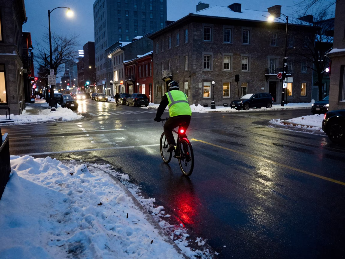 Snowy Intersection in Montreal in in Montreal, Quebec, Canada