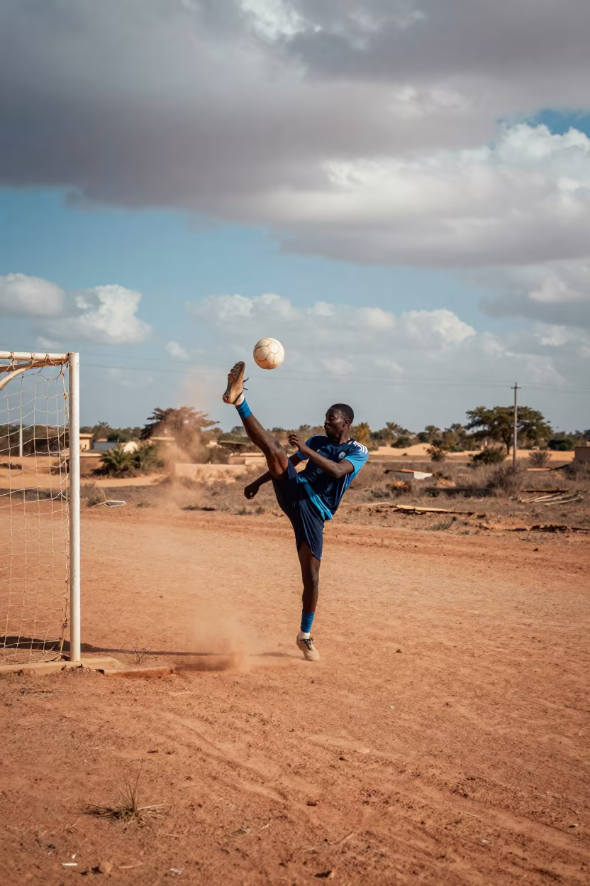 Soccer Player Bicycle Kick at Thies Roadside in at a roadside stop near Thies
