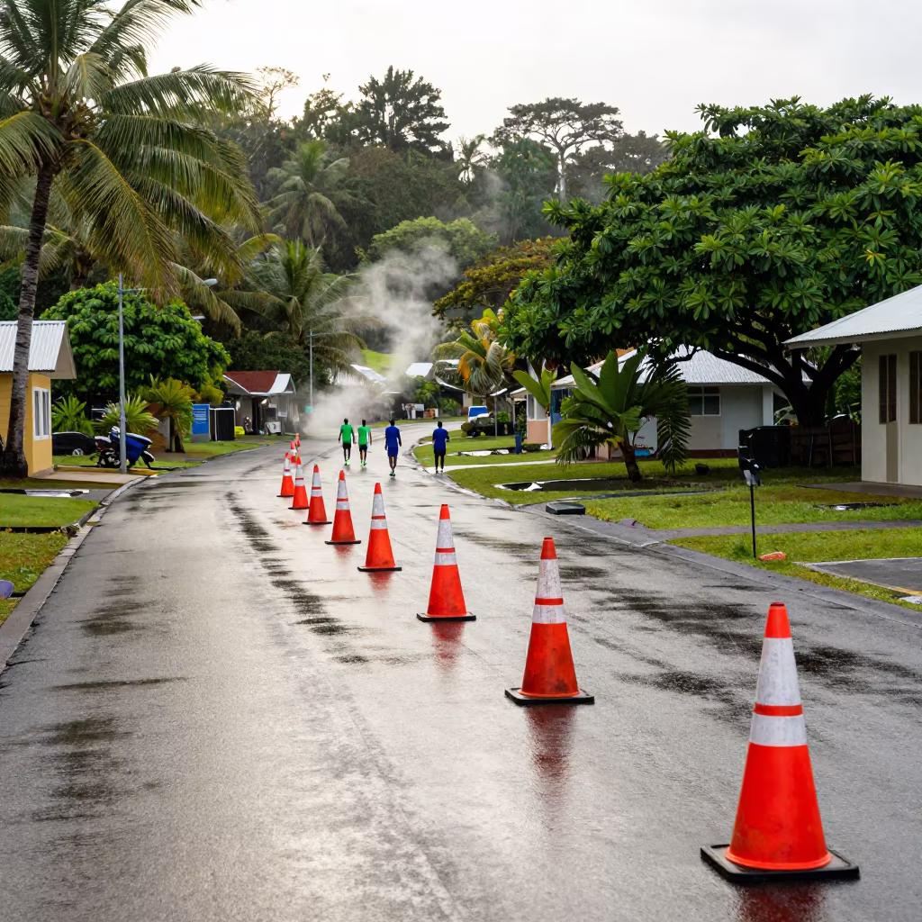 Soccer Sideline Steam Cones Victoria Seychelles in in a village lane near Victoria Seychelles
