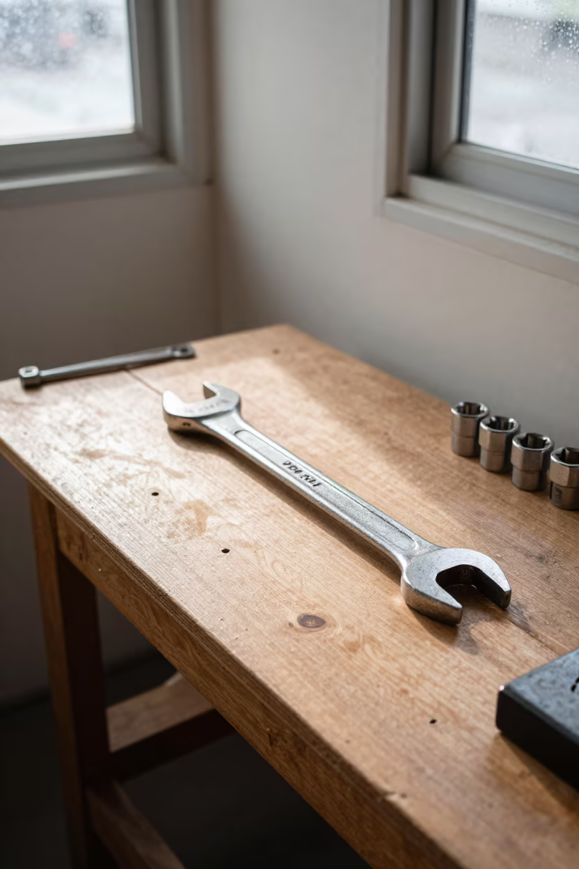 Socket Wrench on Daegu Woodshop Bench in on a wooden workbench in Daegu