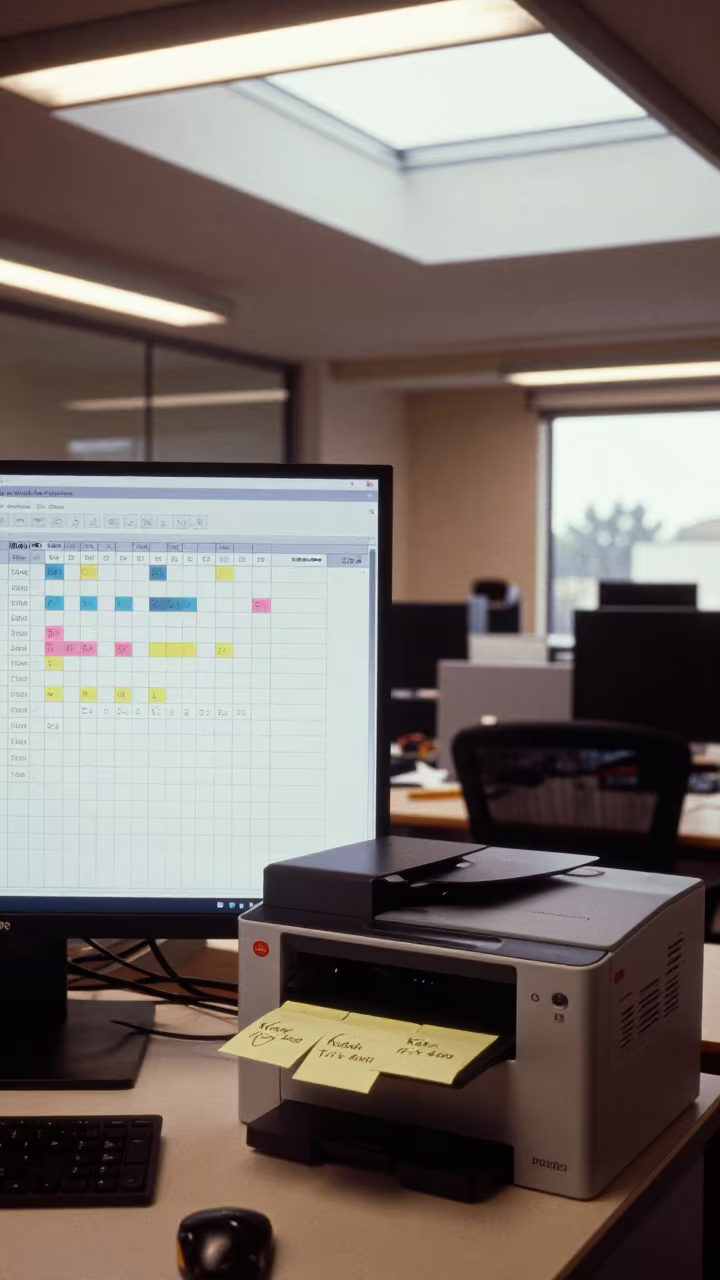 Software Sprint Board Near Printer in Santos Office in inside a conference room in Santos