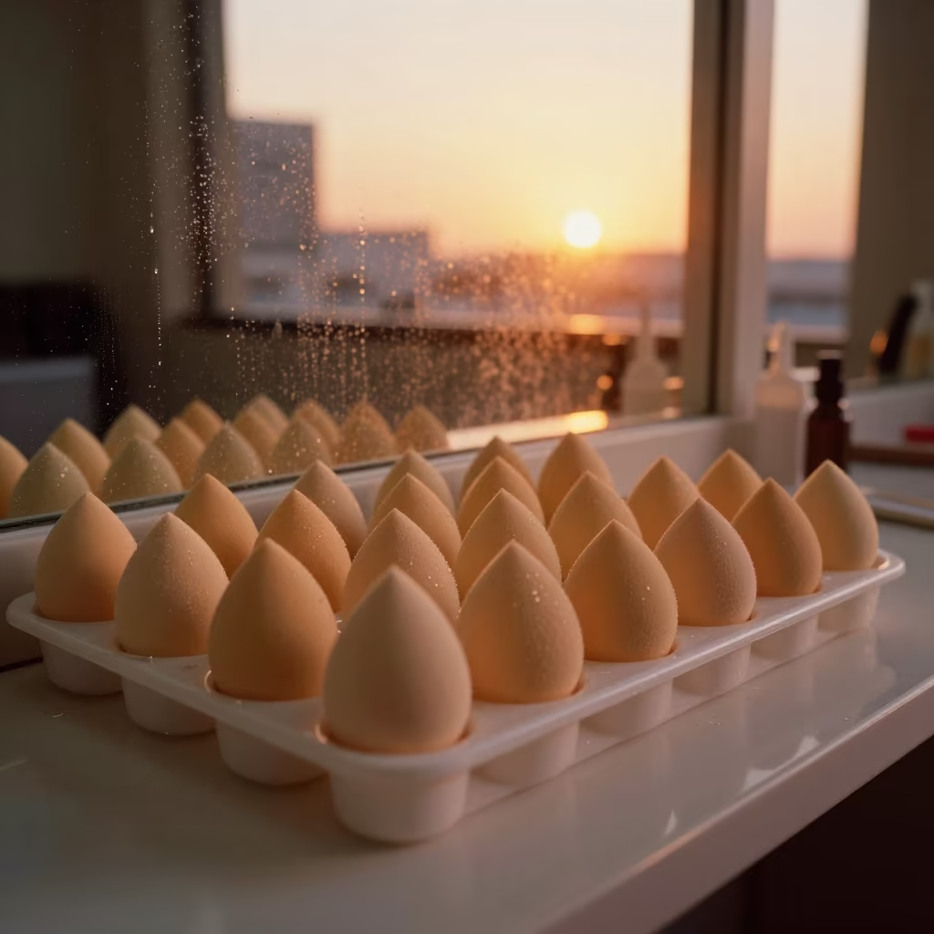 Sohar Salon Makeup Sponge Tray Amber Light in at a salon reception counter in Sohar