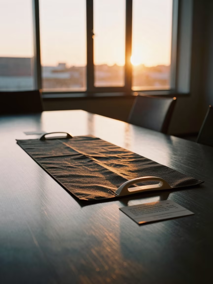 SoHo Office Umbrella Drying Mat Sunset in inside a conference room in SoHo, New York