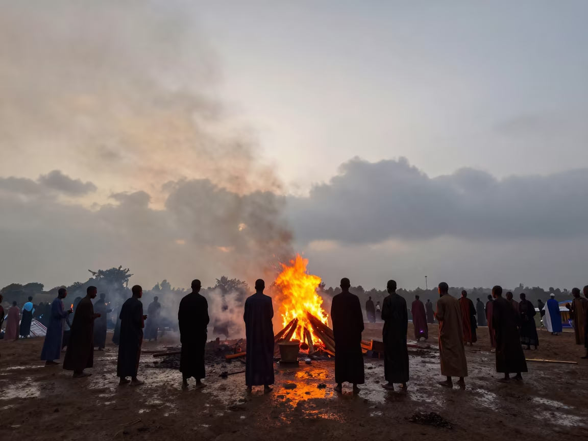 Sokoto Rainy Pre-Dawn Hilltop Bonfire Festival in at a festival street procession in Sokoto