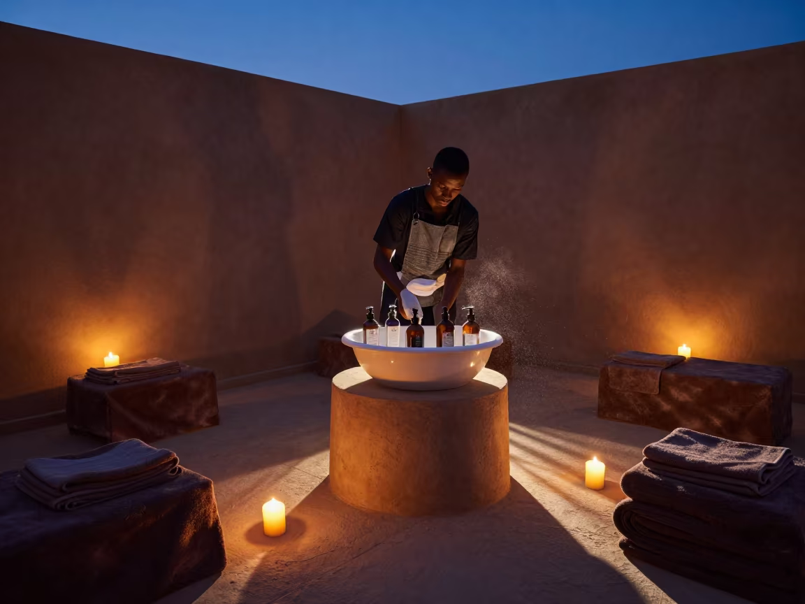 Sokoto Shampoo Lounge Twilight Service Setup in inside a skincare treatment room in Sokoto