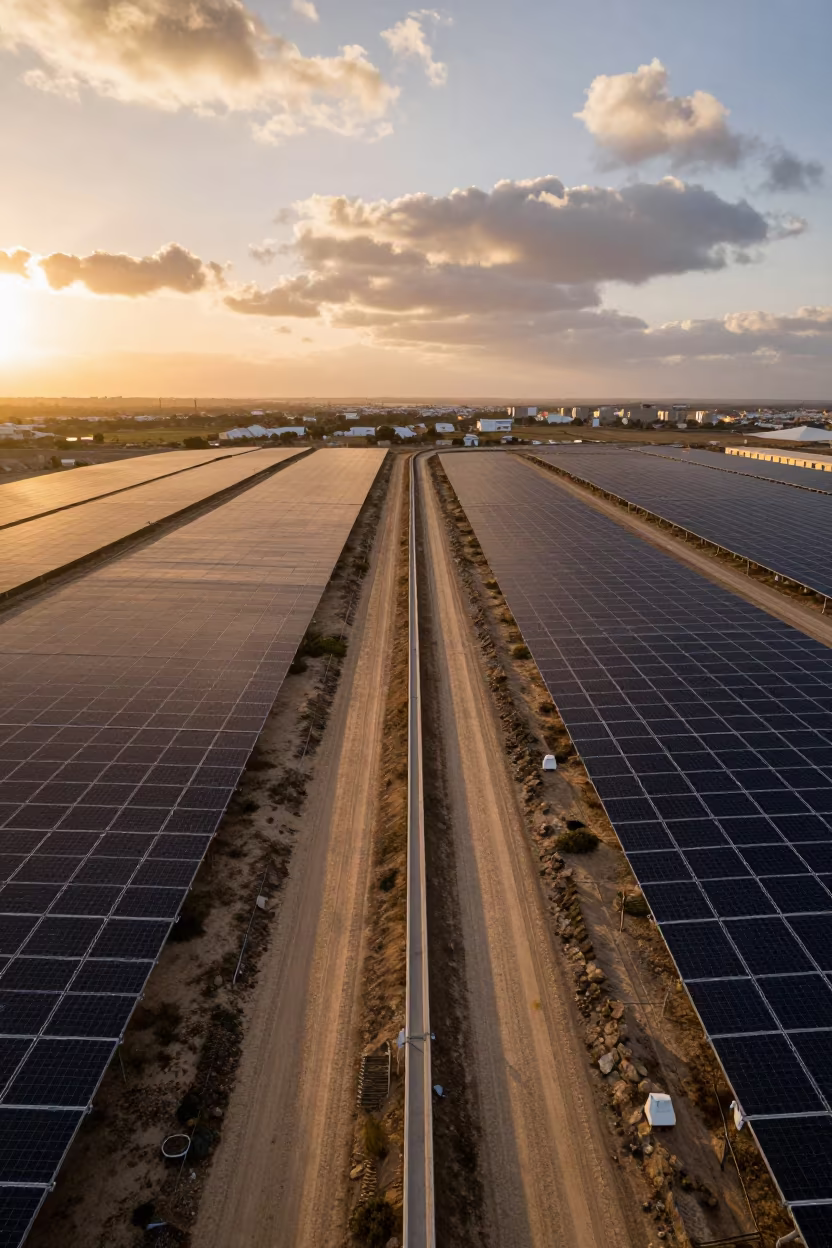 Solar Arrays Beside Storm Surge Barrier Catalonia in beside a storm surge barrier in Catalonia