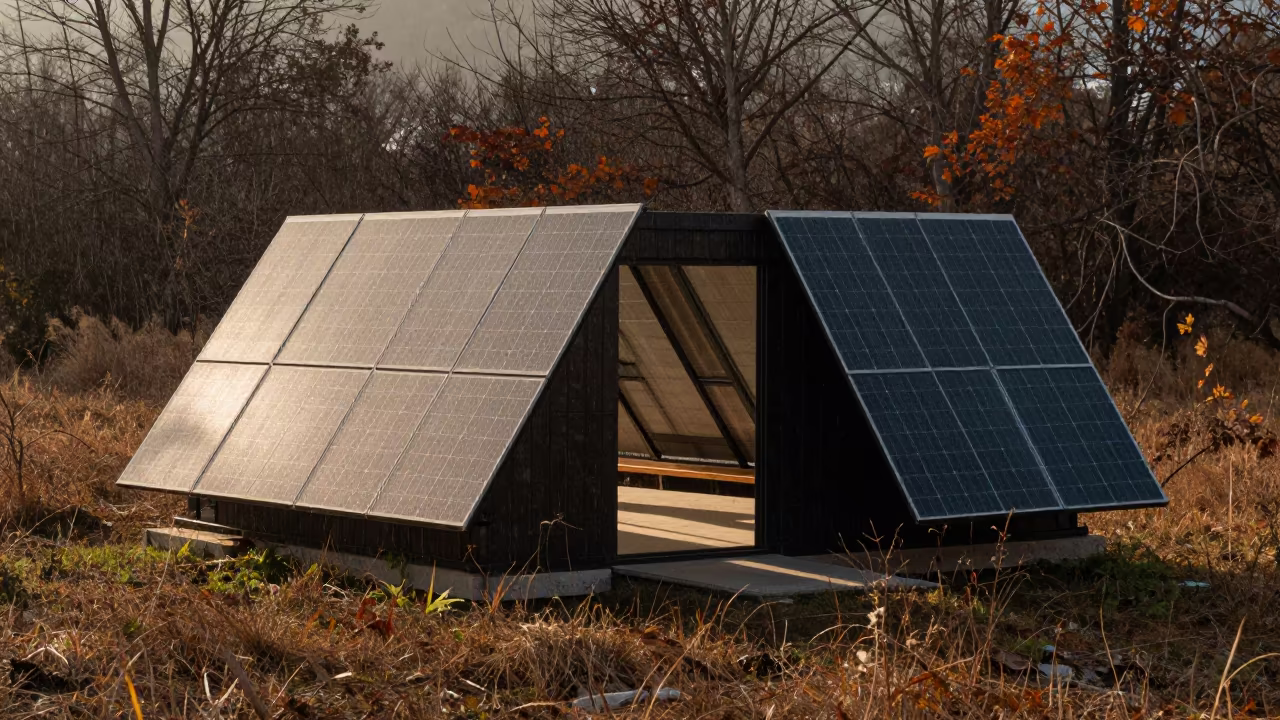 Solar Eco House in Autumn Meadow Drizzle in inside a skylit passageway near Izmir