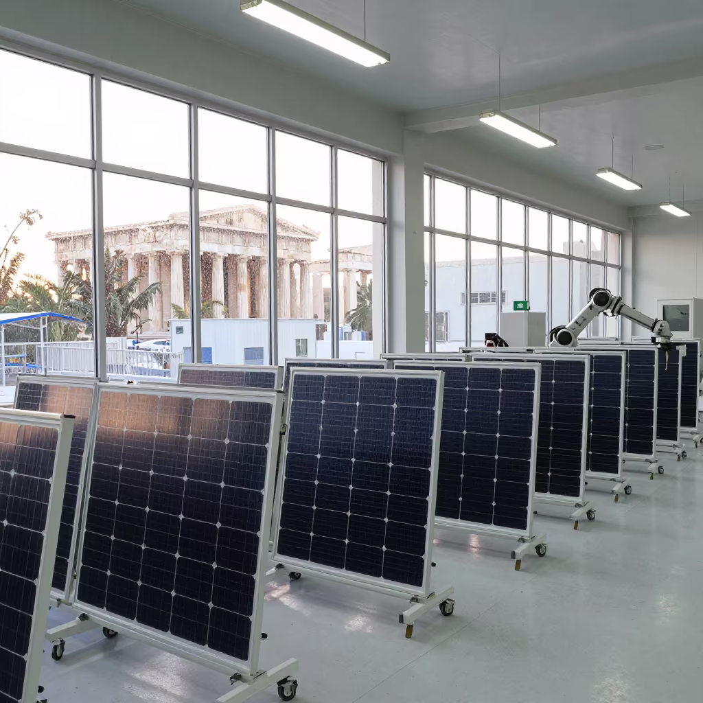Solar Panel Factory Clean Room in Athens in in a turbine hall near Anafiotika, Athens