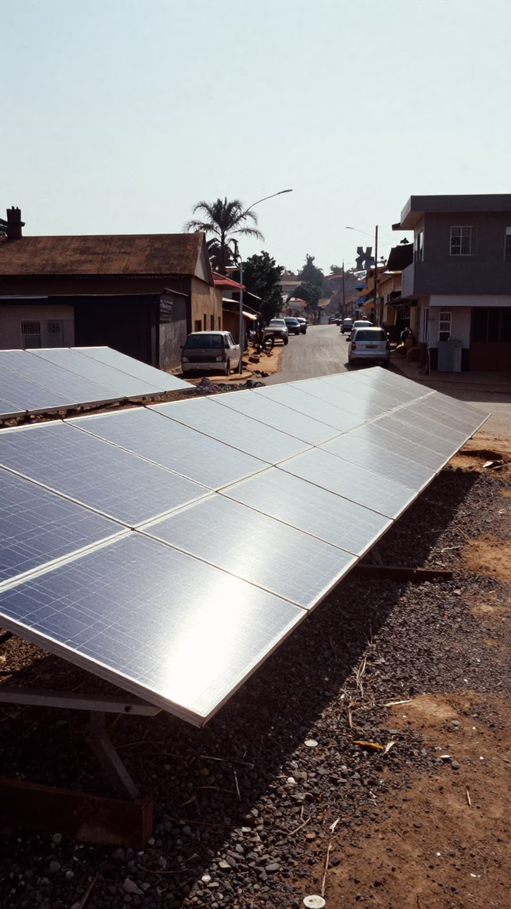 Solar Panels Glinting in Late Afternoon Accra Ghana Street Scene in in Accra, Ghana