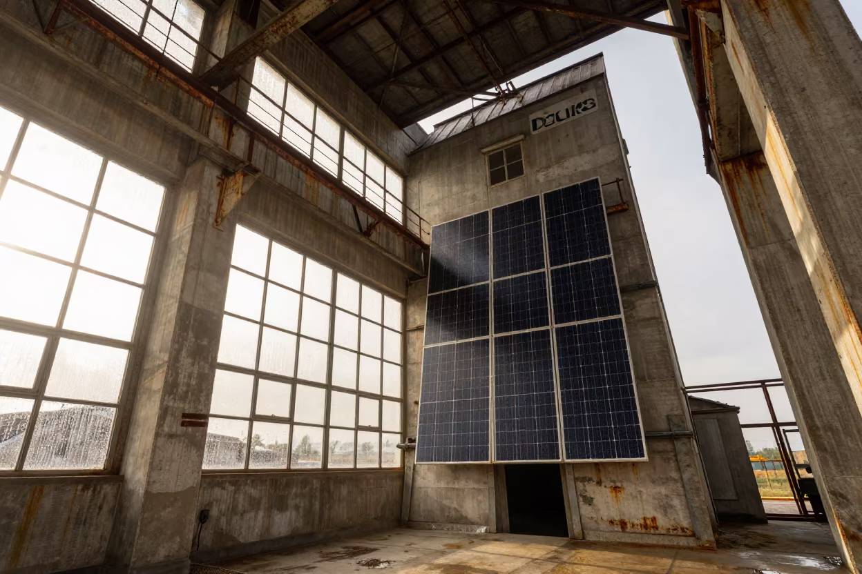 Solar Panels in Grain Elevator at Sunset in inside a grain elevator near Daule