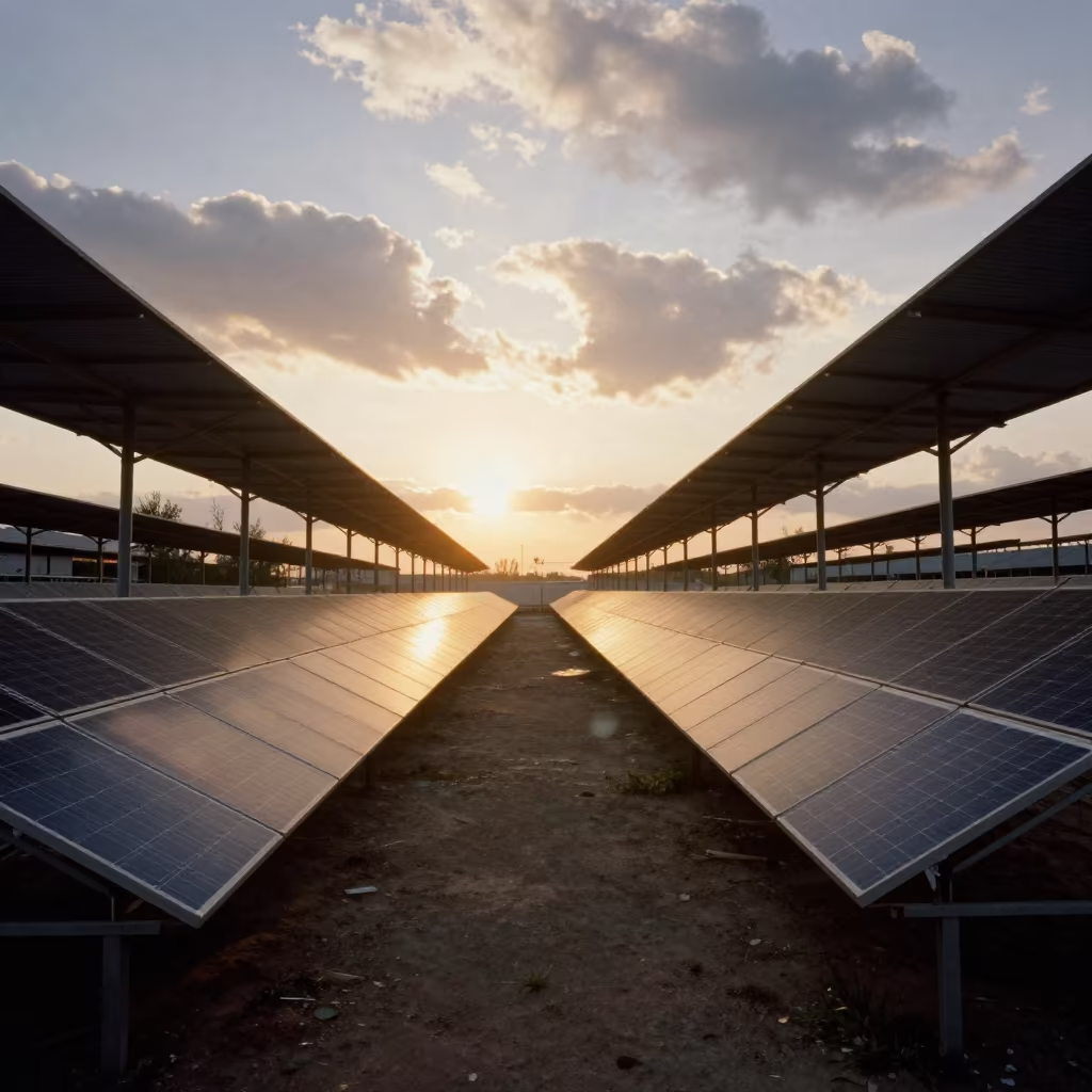Solar Panels in Sulaymaniyah Atrium at Sunset in inside a vaulted atrium in Sulaymaniyah