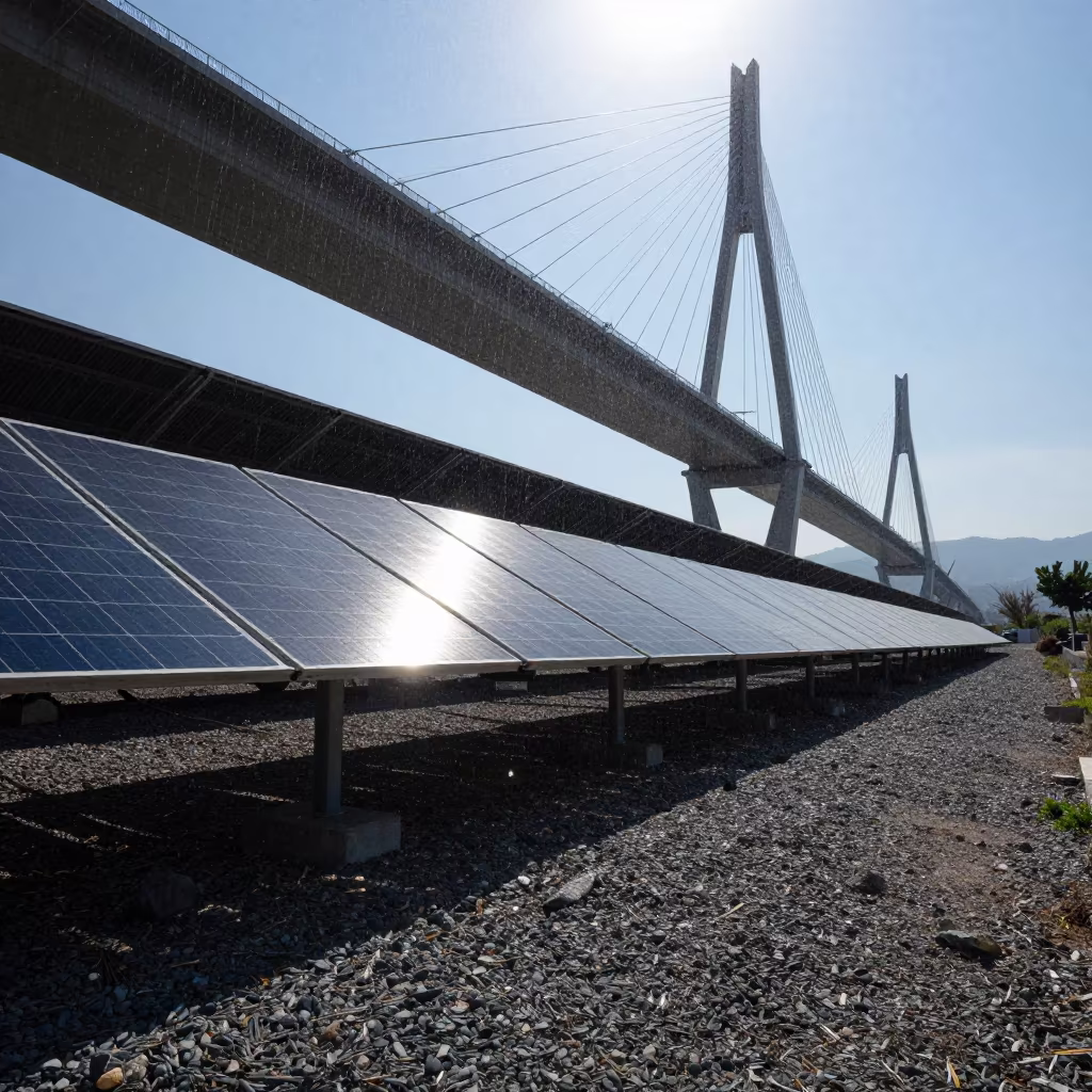 Solar Panels Under Bridge in Alanya in under a cable-stayed bridge span near Alanya