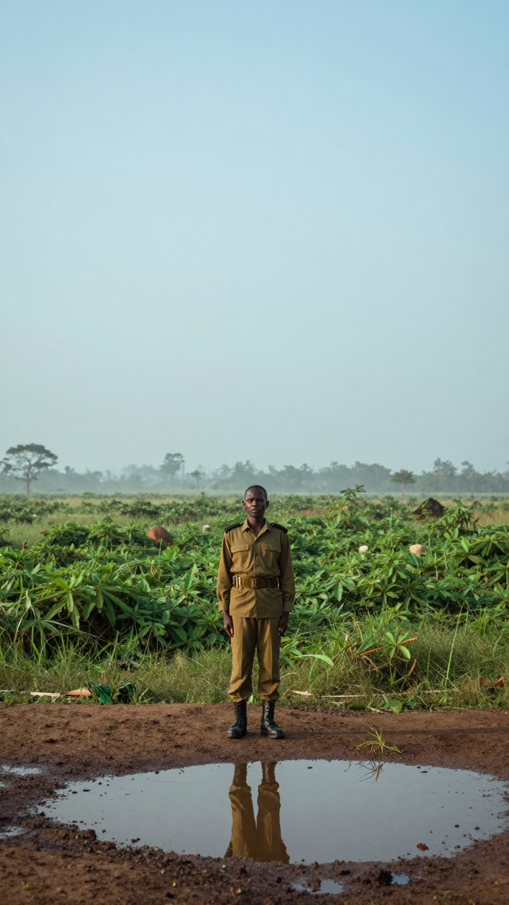 Soldier on Watch at Dawn in Siguiri in in Siguiri