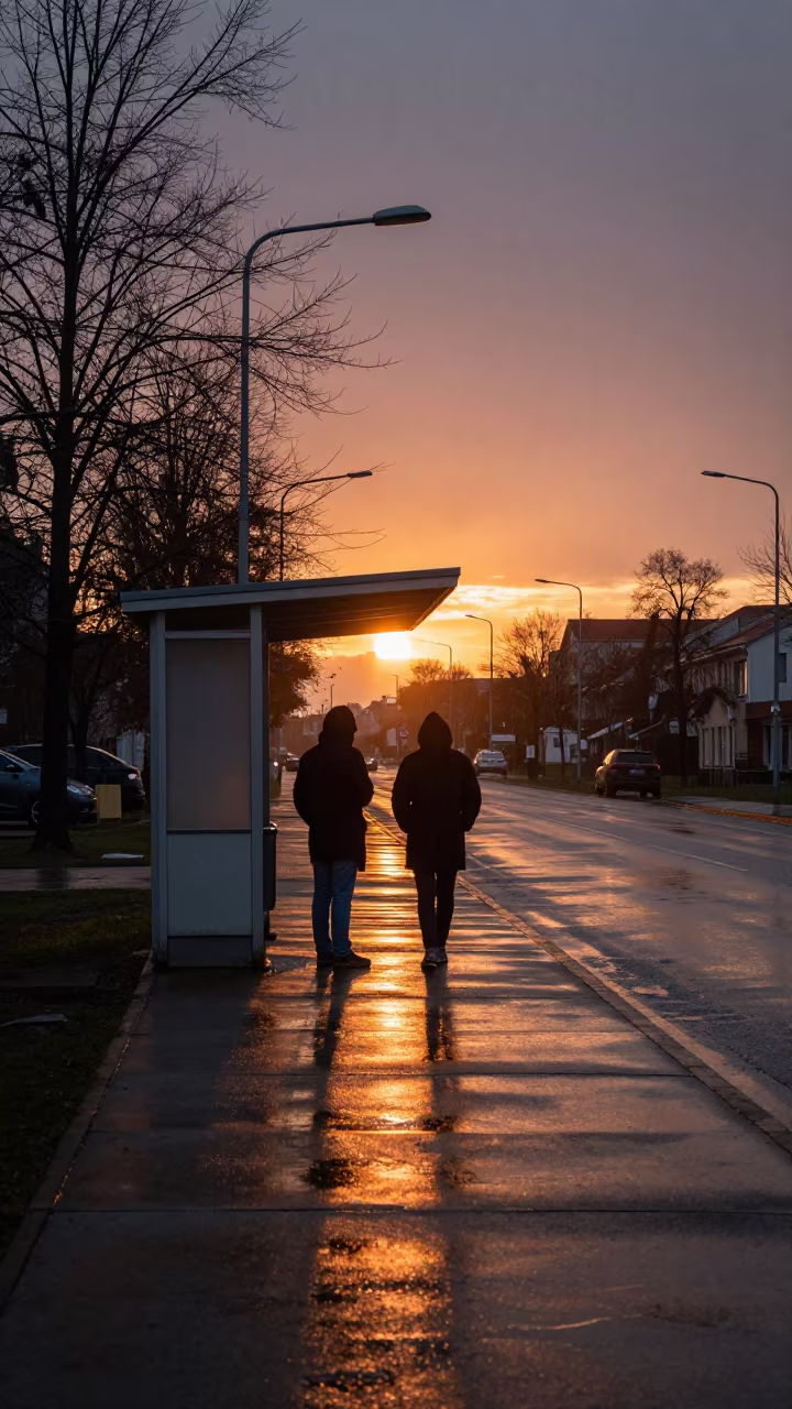 Solemn Sunset Rain at Kaunas Roadside Stop in at a roadside stop near Kaunas