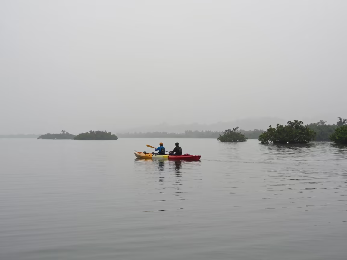 Solitary Kayak in Misty Cartagena Waters in near Cartagena