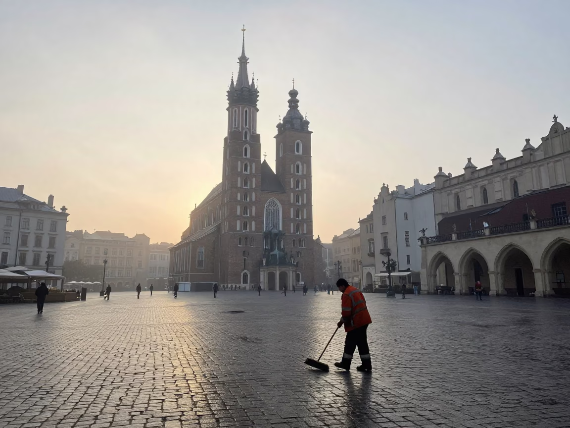 Solitary Sweeper in Krakow in in Krakow, Poland