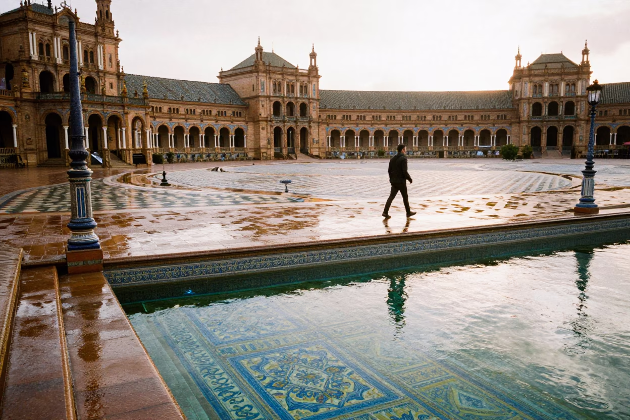 Solitary Walker in Seville in in Seville, Spain
