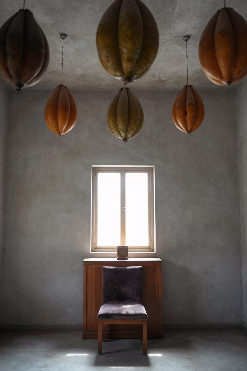 Solstice Light on Altar Chair with Sky Fruit in on a velvet chair in Dera Ismail Khan