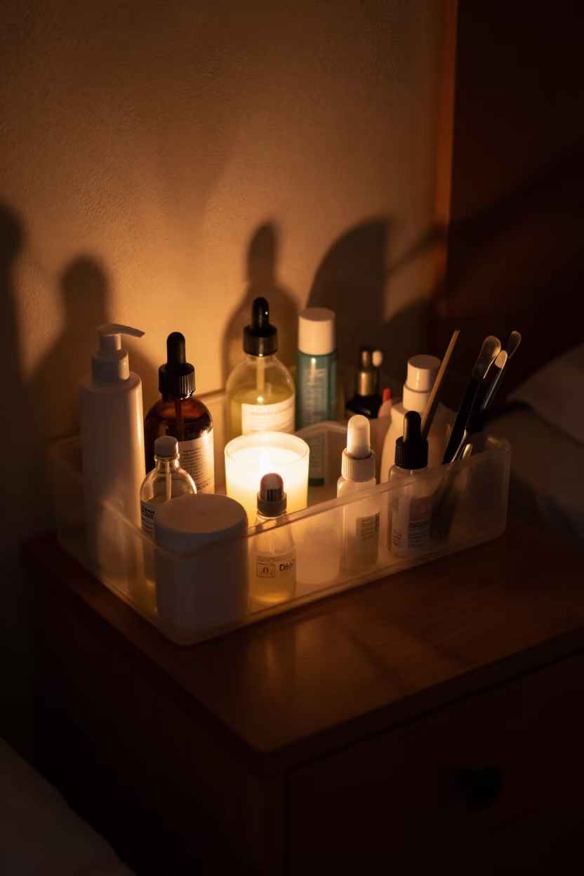 Solvent Caddy on Bedside Table Ahvaz in on a bedside table near Ahvaz