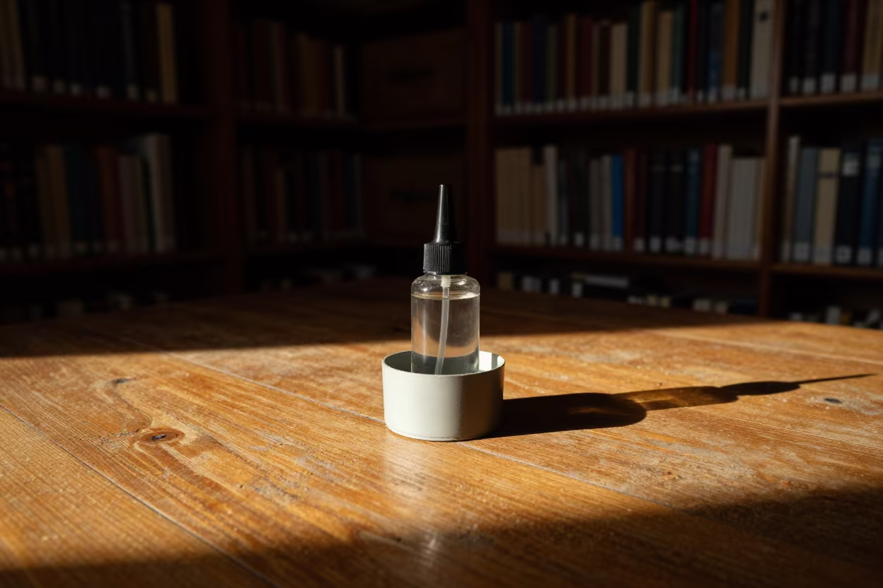 Solvent Caddy on Dusty Library Table Victoria in on a dusty library table in Victoria