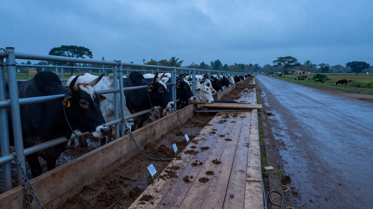 Somali Cattle Pen After Rain in along a feedlot lane in Somalia