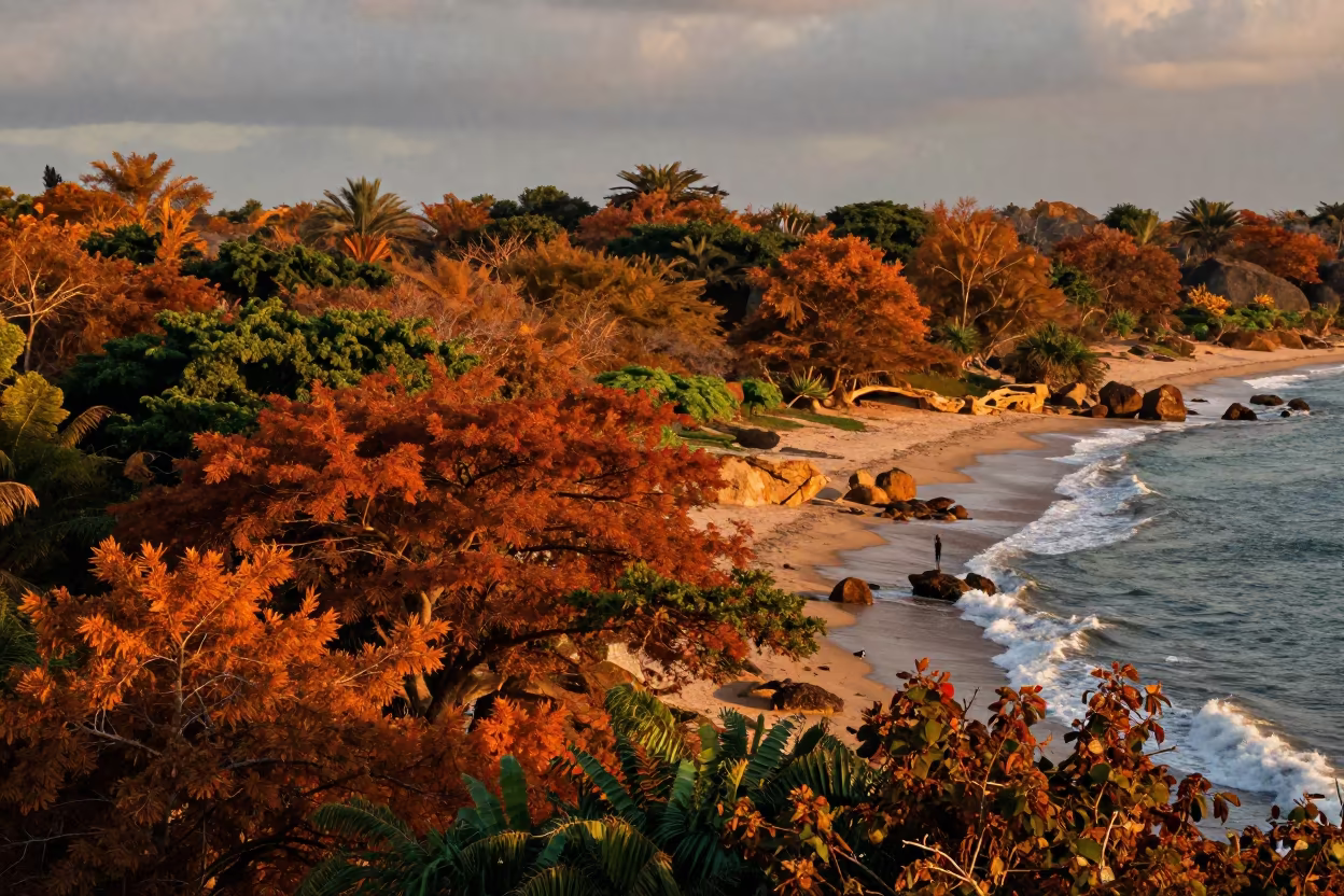 Somali Shoreline Autumn Canopy Sunset View in along a wave-cut shoreline in Somalia