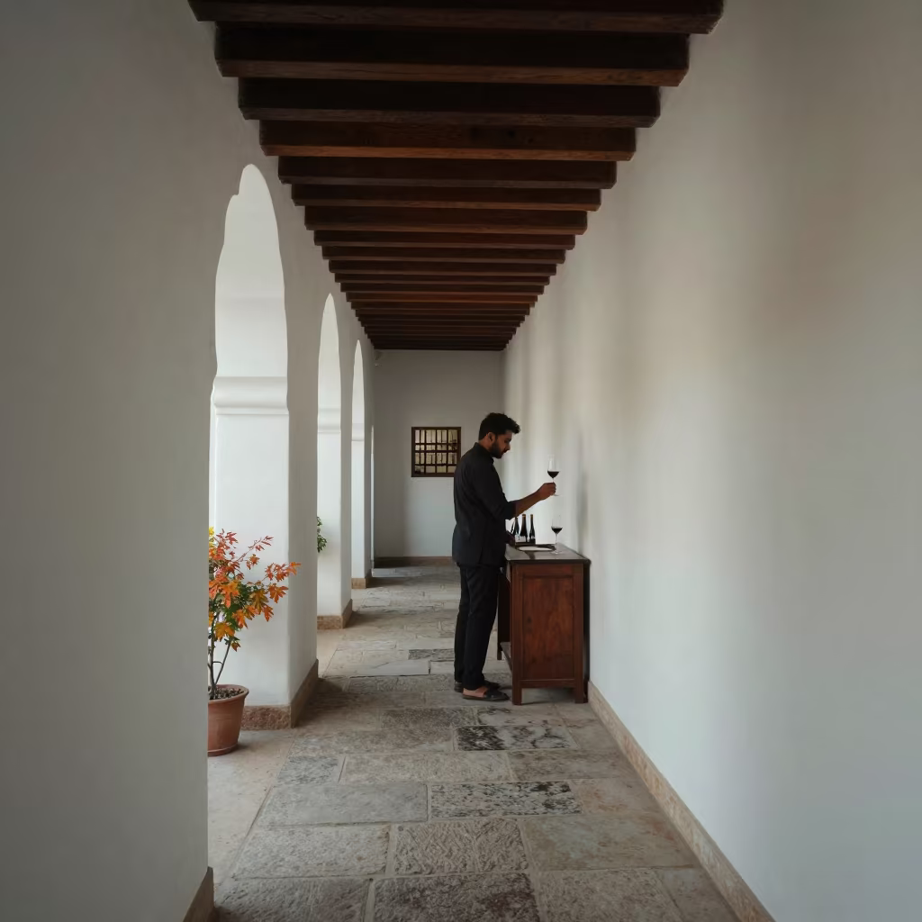 Sommelier Examines Wine in Hyderabad Atelier in in an atelier in Hyderabad