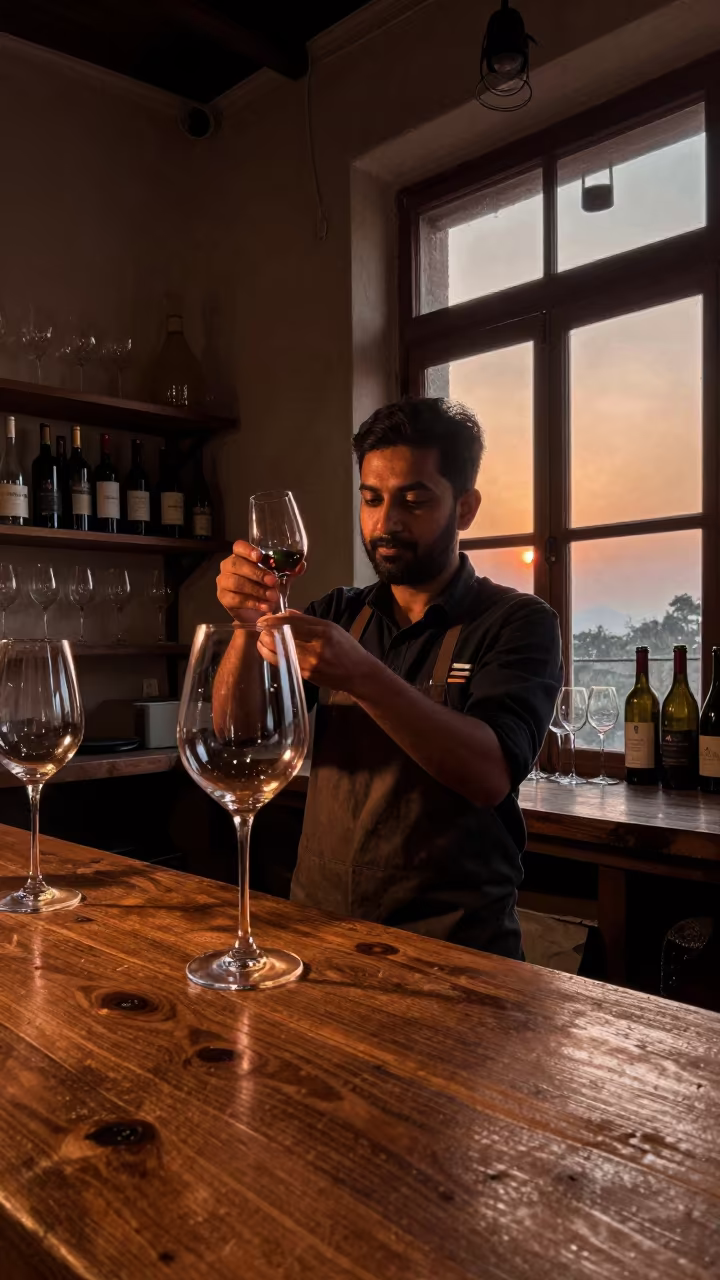 Sommelier Inspects Wine in Rudrapur Atelier in in an atelier in Rudrapur