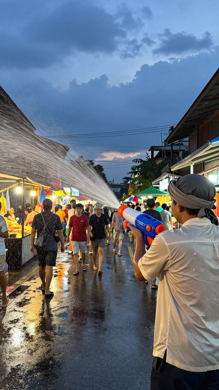 Songkran Water Gun Night Market Chiang Mai in at a night market near Old City, Chiang Mai