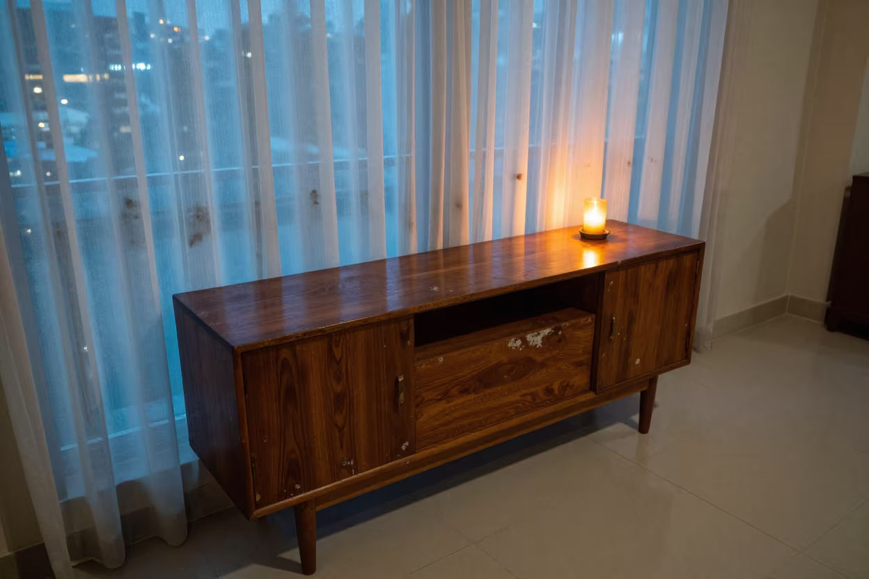 Soot-marked Sheer Curtains Winter Light Entry Hall in on a writing desk in Davao