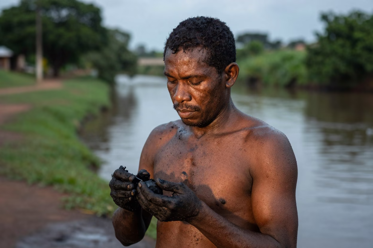 Soot-Stained Forehead in Goiania Canal Light in beside a canal in Goiania