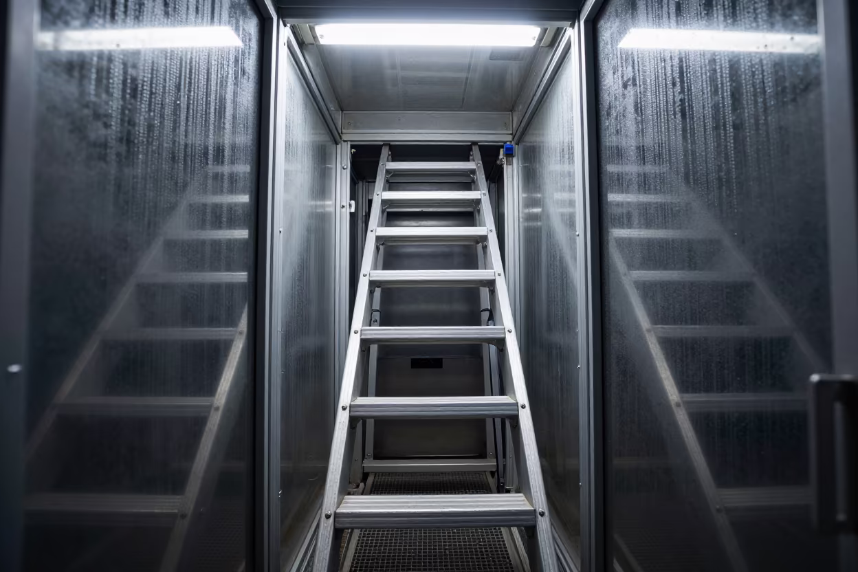 Sortation Ladder in Chilled Night Reset in inside a chilled distribution bay in Lqliâa