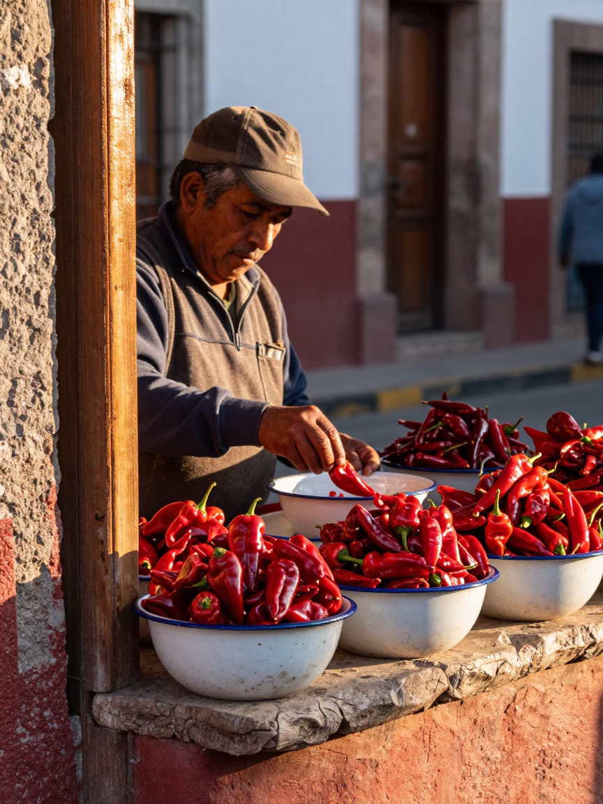Sorting Chiles in Oaxaca in in Oaxaca, Mexico