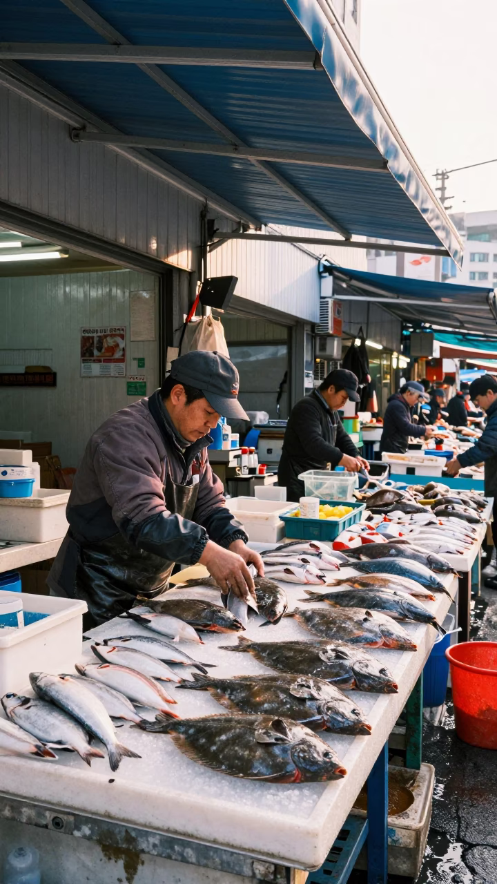 Sorting Fish in Busan in in Busan, South Korea