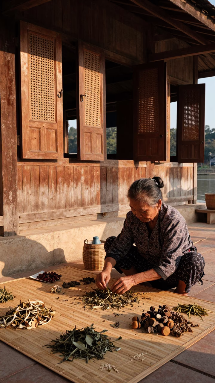 Sorting Herbs in Luang Prabang in in Luang Prabang, Laos